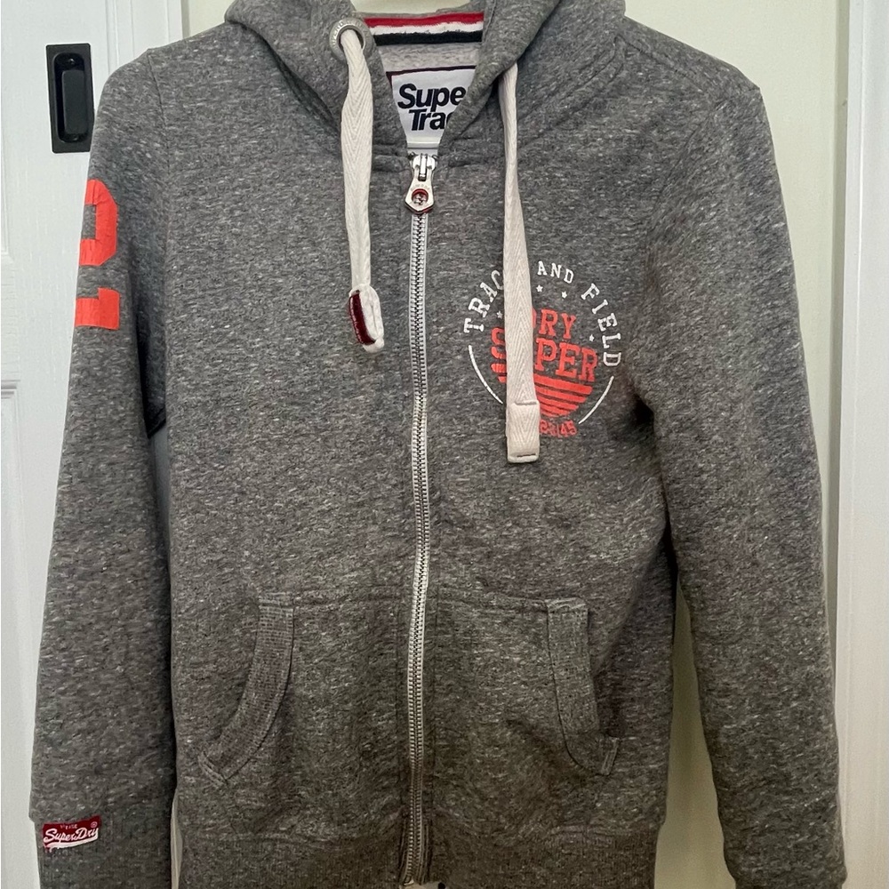 Super dry zip up hoodie: heather grey, size XS